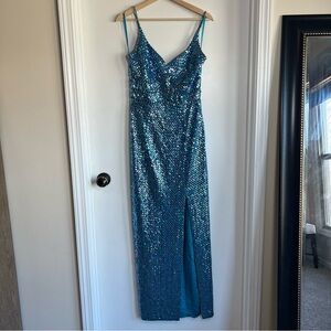 Vintage Niteline Della Roufogali Blue Purple Sequence Formal Prom Maxi Dress, 10